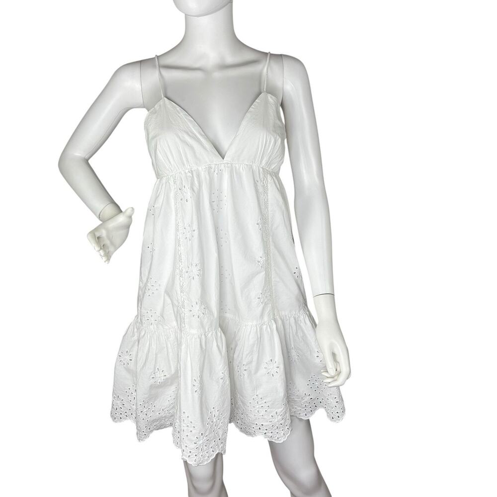 Zara Babydoll Sundress Eyelet Poplin Tie Back Cottage Coquette White Size L